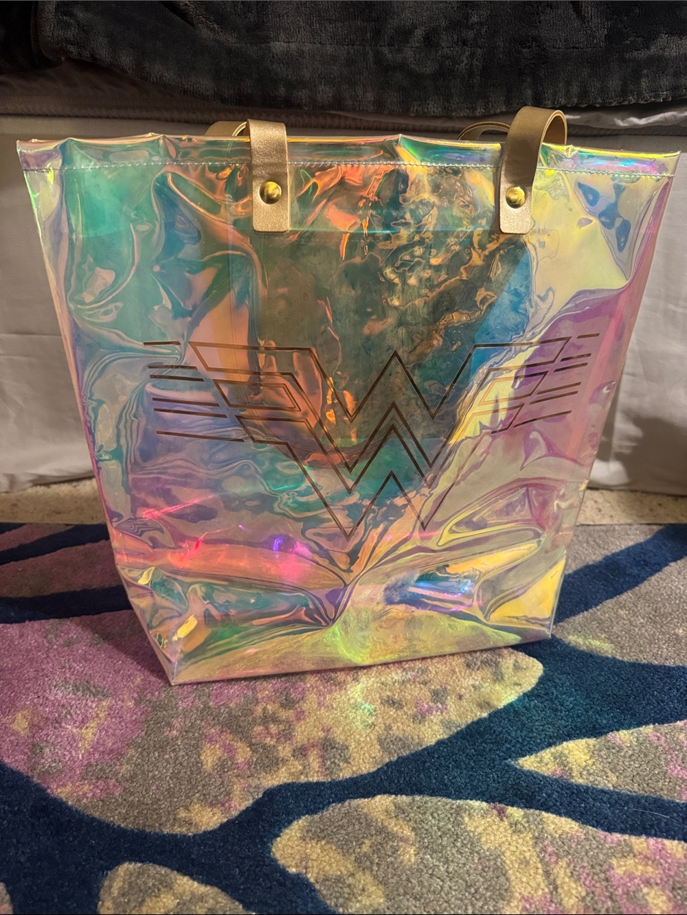 Hallmark Iridescent Holographic Tote with Gold Handles